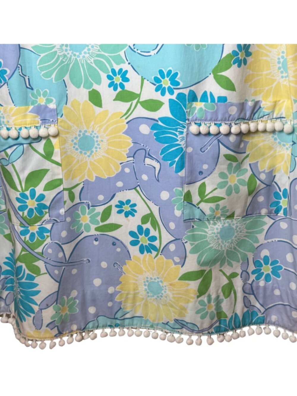 Lilly Pulitzer Bright Whale Floral Summer Print Shift Dress Pom Pom Trim Size 10 - Picture 7 of 10